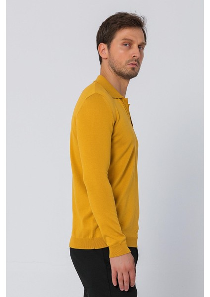 Erkek Regular Fit Düz Renk Polo Yaka Uzun Kollu Triko Kazak fırsatları