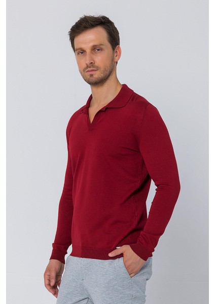 Erkek Regular Fit Düz Renk Polo Yaka Uzun Kollu Triko Kazak fiyatları