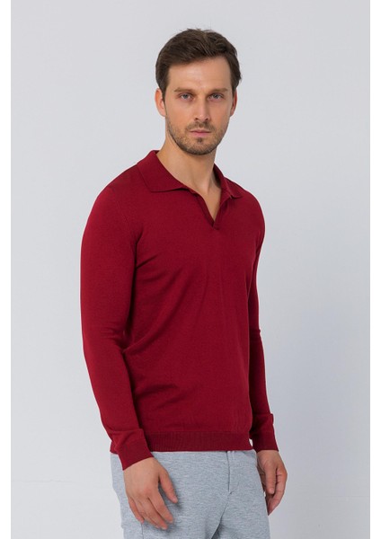 Erkek Regular Fit Düz Renk Polo Yaka Uzun Kollu Triko Kazak modelleri