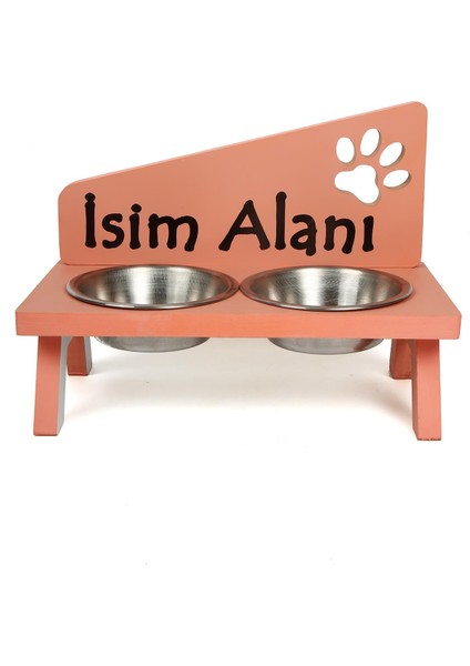 Özel Isim Baskılı Kedi Köpek Mama ve Su Kabı Standı Çelik Kaseli 18 mm Mdf