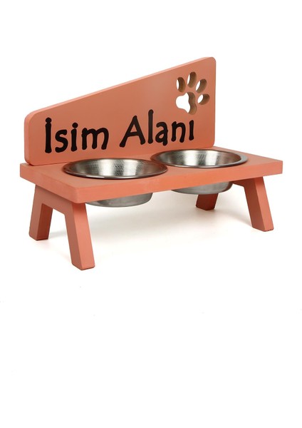 Özel Isim Baskılı Kedi Köpek Mama ve Su Kabı Standı Çelik Kaseli 18 mm Mdf