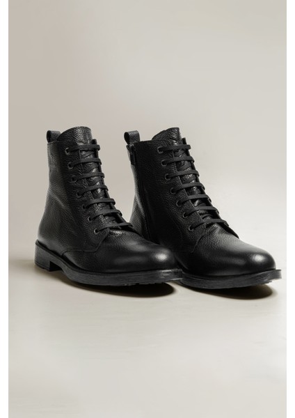 Erkek Hakiki Deri Chukka Bot – Siyah, Fermuarlı, Bağcıklı, Kaymaz Kauçuk Taban, Kışlık