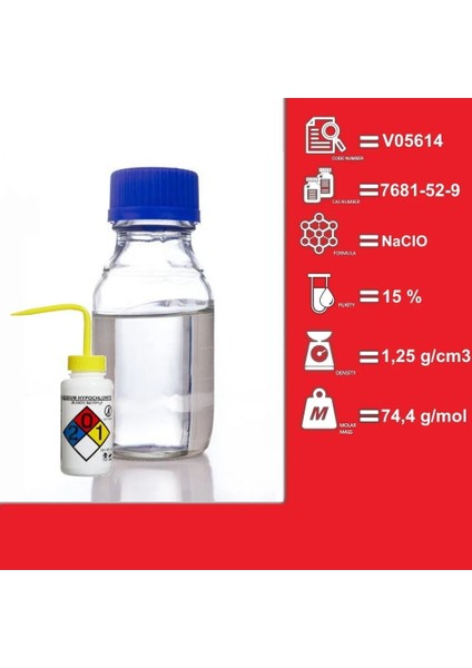 Sodyum Hipoklorit Çözeltisi 5Litre - Saflık 15 % - Cas No: 7681-52-9