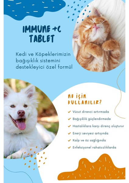 Kedi ve Köpeklerin Sağlık Sistemini Güçlendiren Destekleyen Tablet Immune C