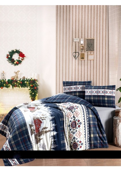 Flanel Nevresim Takımı Nature Navy Blue Çift Kişilik