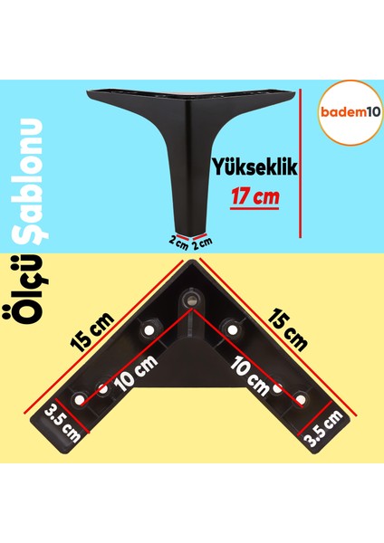 Sedef 6'lı Set Mobilya Tv Ünitesi Çekyat Koltuk Kanepe Destek Yükseltici Ayağı 17 cm Siyah Baza Ayakları M8 Destek