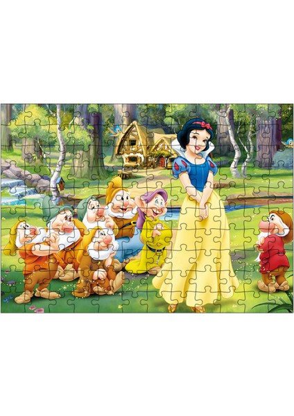 Ahşap Mdf Puzzle Yapboz Pamuk Prenses ve Yedi Cüceler 120 Parça 25*35 cm