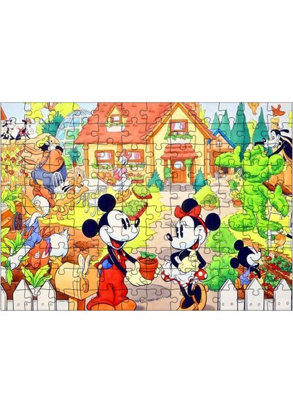 Ahşap Mdf Puzzle Yapboz Mickey ve Minnie Mouse 120 Parça 25*35 cm