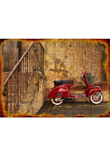 Ahşap Mdf Puzzle Yapboz Kırmızı Vespa Motorsiklet 120 Parça 25*35 cm