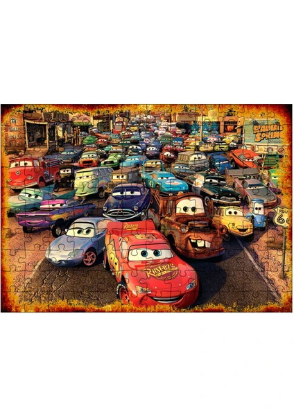 Ahşap Mdf Puzzle Yapboz Şimşek Mcqueen ve Arkadaşları 120 Parça 25*35 cm