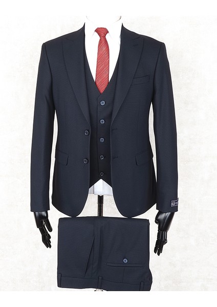 Slim Fit Sivri Yaka-Çift Yırtmaç Lacivert Drop 6 Yelekli Takım Elbise fiyatları