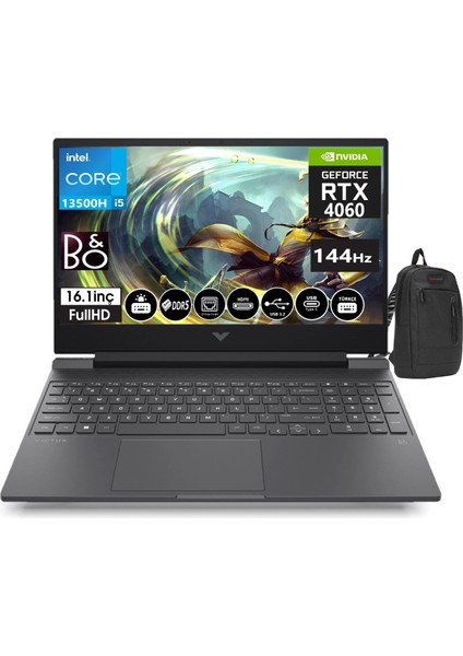 Victus 16-R0044NT Intel I5-13500H 64GB Ddr5 1tb SSD 8gb RTX4060 16.1 Inç 144Hz IPS Fhd Freedos Taşınabilir Bilgisayar VİCTUS7P645EA08+WEBLEGELSINÇANTA