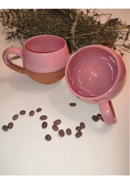 El Yapımı Toprak Pembe Çift Kişilik Kupa Bardak & Nescafe - Filtre Kahve - Süt Kupası - Kulplu Çömlek - Doğum Günü - Anneler Günü - Sevgililer Günü - Kutlama - Yeni Iş - Kadınlar Günü