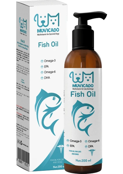 Fish Oil - Kedi ve Köpekler Için Omega 3 ve Omega 6 Balık Yağı 200 ml