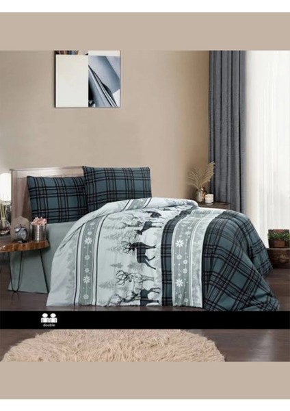 Flanel Nevresim Takımı Happiness Green Çift Kişilik