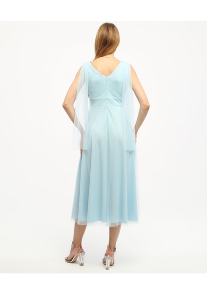 Göğüs Büzgü Detaylı Esnek Tül Abiye Elbise fiyatları