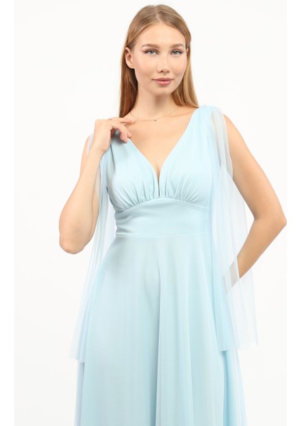 Göğüs Büzgü Detaylı Esnek Tül Abiye Elbise fırsatları