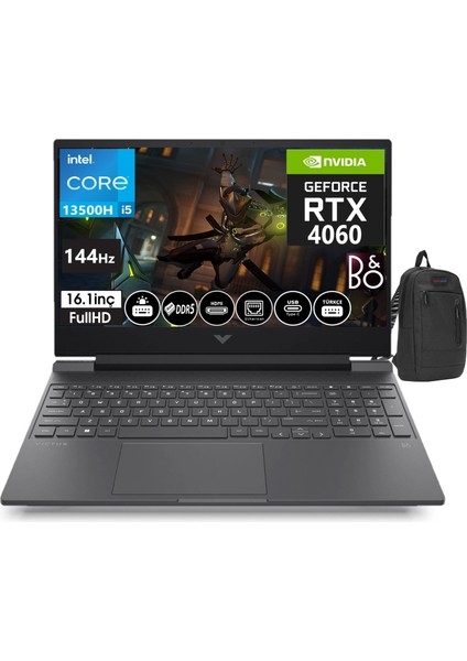 Victus 16-R0035NT Intel I5-13500H 64GB Ddr5 512GB SSD 8gb RTX4060 16.1 Inç 144Hz IPS Fhd Freedos Taşınabilir Bilgisayar VİCTUS7P6L3EA07+WEBLEGELSINÇANTA