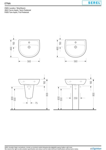 Etna 46X56 cm Duvara Monte Lavabo EN01TDS110H