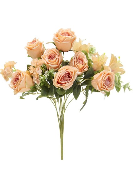 Yapay Gül Lilyum Ortanca Demeti 49 cm Somon