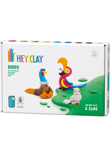 HEY CLAY Hava ile Kuruyan Kil (6'lı Kutu) - Kuşlar (Sülün, Papağan, Güvercin)