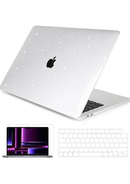 Nezih Case Apple Macbook Air M2 15" 2023 M2 Çip A2941 Simli Alt Üst Kılıf / Klavye Kılıfı / Ekran Koruyucu Seti