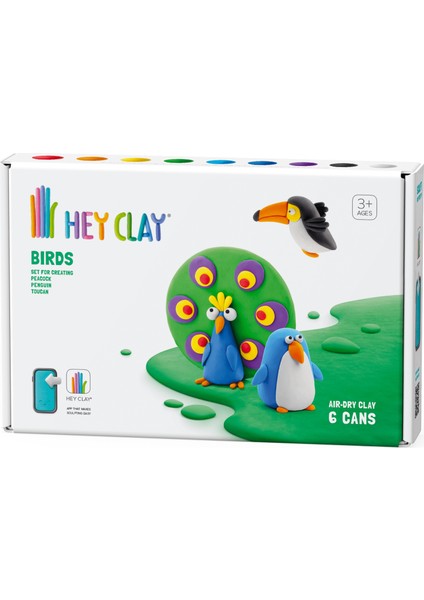 HEY CLAY Hava ile Kuruyan Kil (6'lı Kutu) - Kuşlar (Tukan, Penguen, Tavuskuşu)