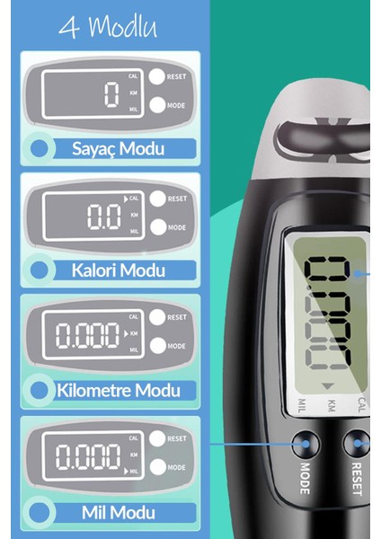 Atlama Ipi Elektronik Sayaçlı Kalori Mesafe Ölçerli 4 Mod Uzunluk Ayarlı Göstergeli Atlama Ipi Pembe