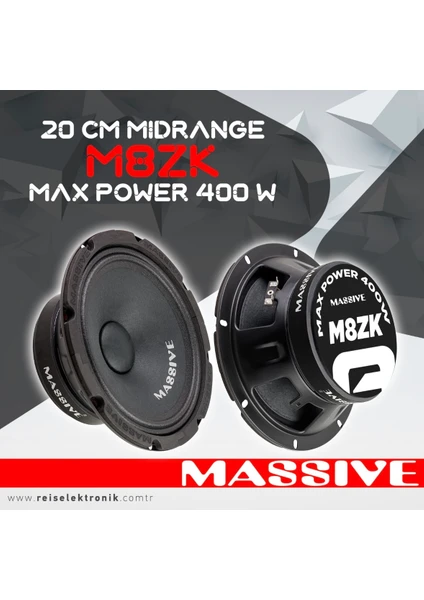 MS-M8ZK Çifti 800WAT-300W Rms 20 cm Premimum Oto Midrange Hoparlör Metal Kapaklı 1TAKIM/2ADET