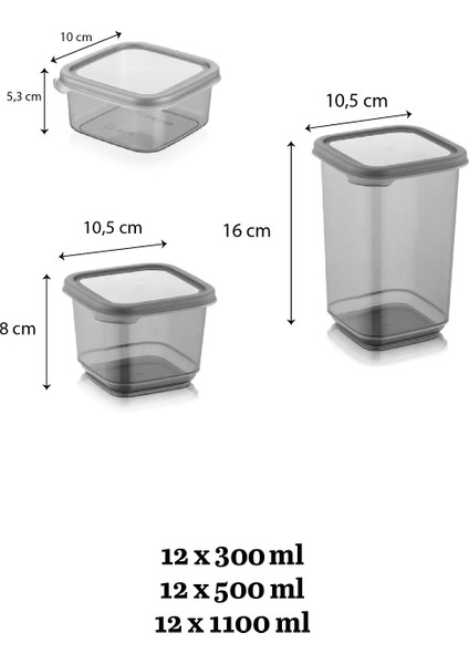 36'lı Kare Bakliyat Saklama Kabı Etiketli Erzak Kabı Kahvaltılık Baharatlık 12X(300-500-1100 Ml) modelleri
