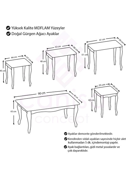 Sadem Serisi Avangart 4'lü Zigon Sehpa Takımı 1.sınıf Mdf ve Lake Boya