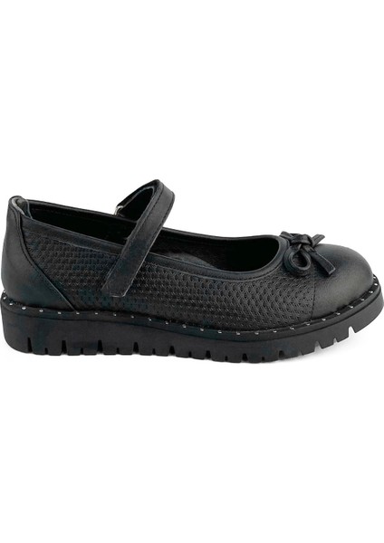 Deri Siyah Kız Çocuk Okul Ayakkabısı