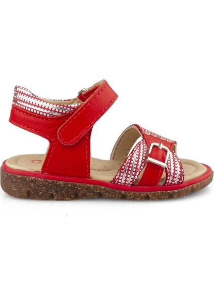 Deri Kırmızı Kız Çocuk Sandalet