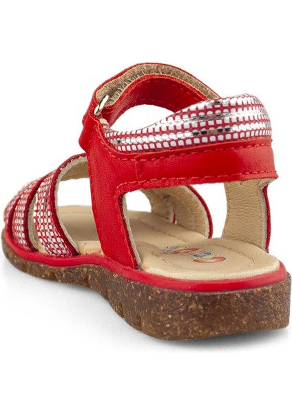 Deri Kırmızı Kız Çocuk Sandalet modelleri
