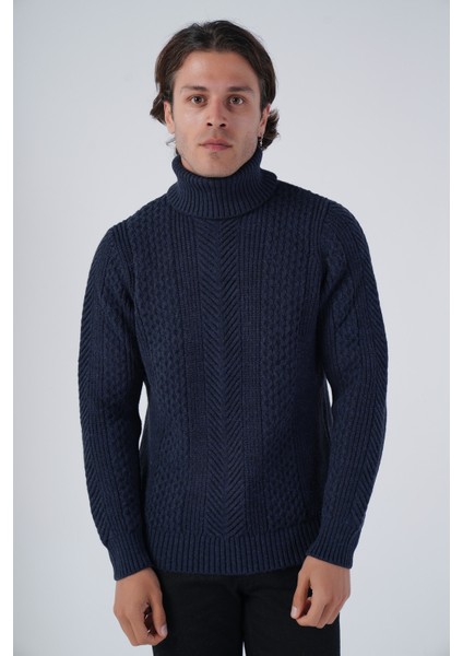 Erkek Yürütme Saç Örgülü Balıkçı Yaka Triko Yün Kazak TRIST-5313