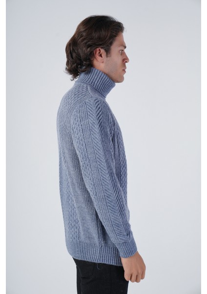 Erkek Yürütme Saç Örgülü Balıkçı Yaka Triko Yün Kazak TRIST-5313