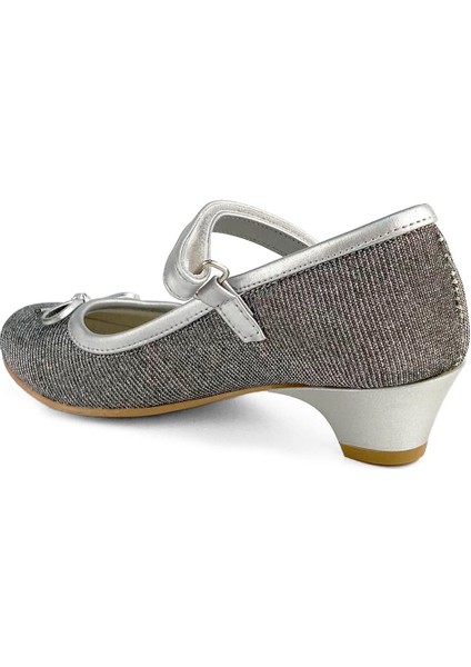 Gümüş Kumaş Kız Çocuk Topuklu Abiye Ayakkabı modelleri
