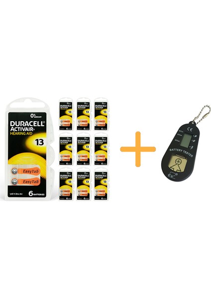 Duracell Activair 13 Numara Işitme Cihazı Pili (10 Paket x 6 Adet = 60 Adet Pil) + Hediye Işitme Cihazı Pil Ölçer, Yesmed