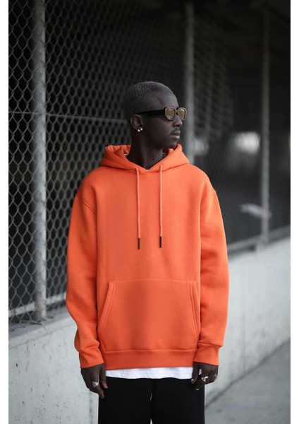 Kapşonlu 3 Iplik Kalın Içi Polarlı Oversize Kangru Cepli Erkek Sweatshirt