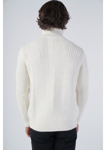 Erkek Yürütme Saç Örgülü Balıkçı Yaka Triko Yün Kazak TRIST-5313