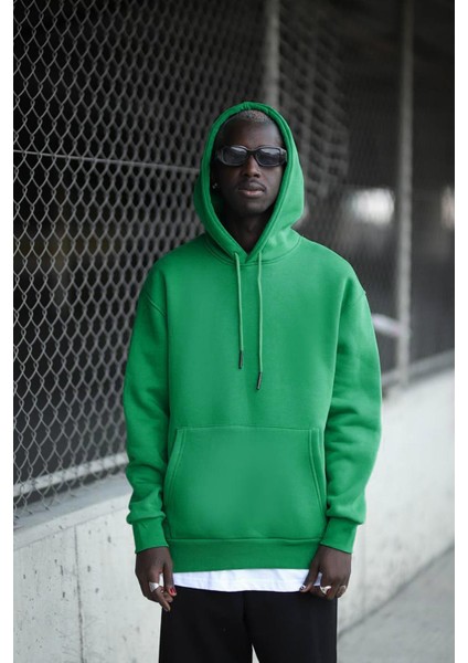 Kapşonlu 3 Iplik Kalın Içi Polarlı Oversize Kangru Cepli Erkek Sweatshirt