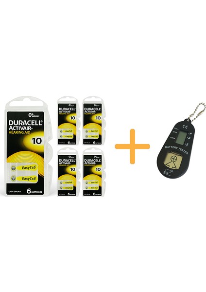 Duracell Activair 10 Numara Işitme Cihazı Pili (5 Paket x 6 Adet = 30 Adet Pil) + Hediye Işitme Cihazı Pil Ölçer, Yesmed