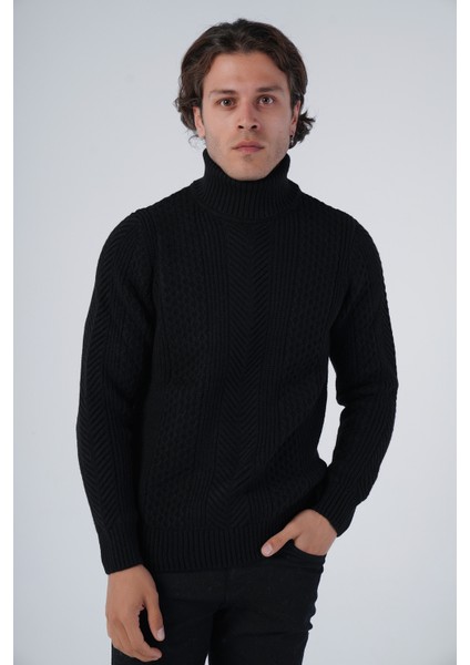 Erkek Yürütme Saç Örgülü Balıkçı Yaka Triko Yün Kazak