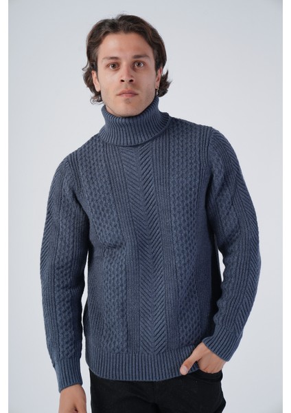 Erkek Yürütme Saç Örgülü Balıkçı Yaka Triko Yün Kazak TRIST-5313