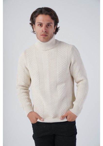 Erkek Yürütme Saç Örgülü Balıkçı Yaka Triko Yün Kazak TRIST-5313
