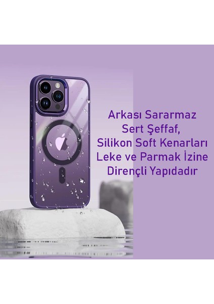 iPhone 15 Pro Max Kılıf Magsafe Özellikli Metal Kamera ve Tuş Tasarımlı Arkası Sararmaz Sert Şeffaf