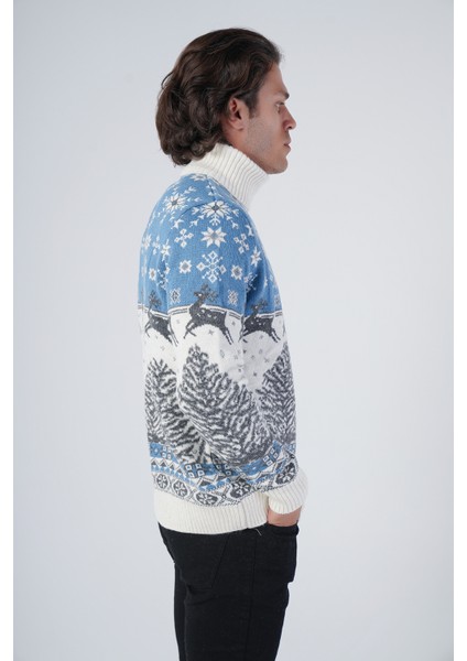 Erkek Jakarlı Geyik Desenli Balıkçı Yaka Yılbaşı Triko Yün Kazak TRIST-5314 fiyatları