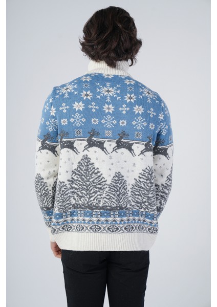 Erkek Jakarlı Geyik Desenli Balıkçı Yaka Yılbaşı Triko Yün Kazak TRIST-5314 modelleri