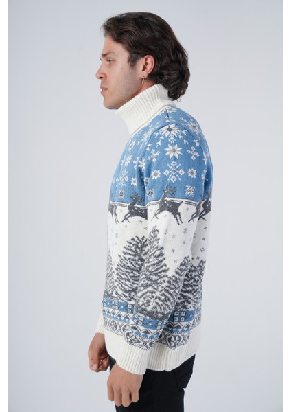 Erkek Jakarlı Geyik Desenli Balıkçı Yaka Yılbaşı Triko Yün Kazak TRIST-5314 fırsatları