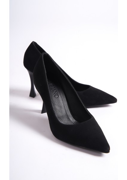 Hakiki Deri MB970-S Kadın İnce 9 cm Topuklu Siyah Süet Stiletto & Topuklu Ayakkabı fırsatları